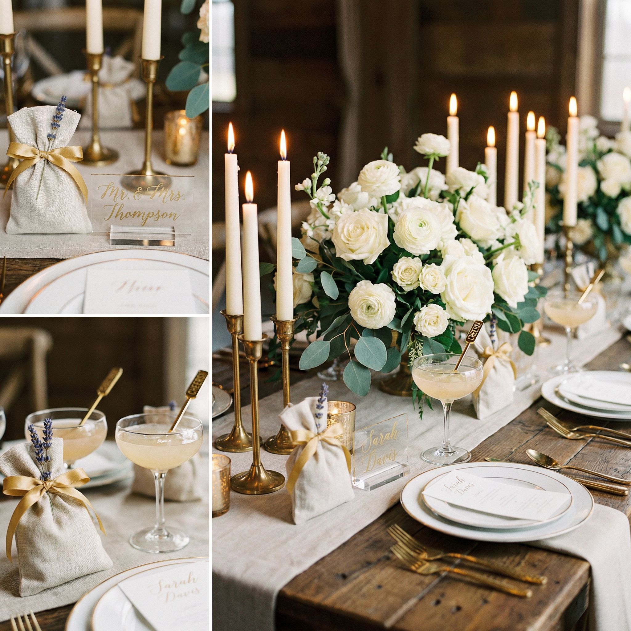 Custom wedding table setting with place cards